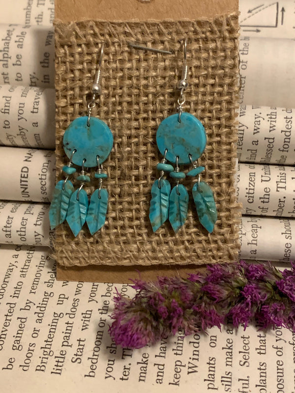 Turquoise Feather Earrings